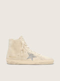 Golden Goose Francy Donna in Suede Beige con Stella in Glitter Argento