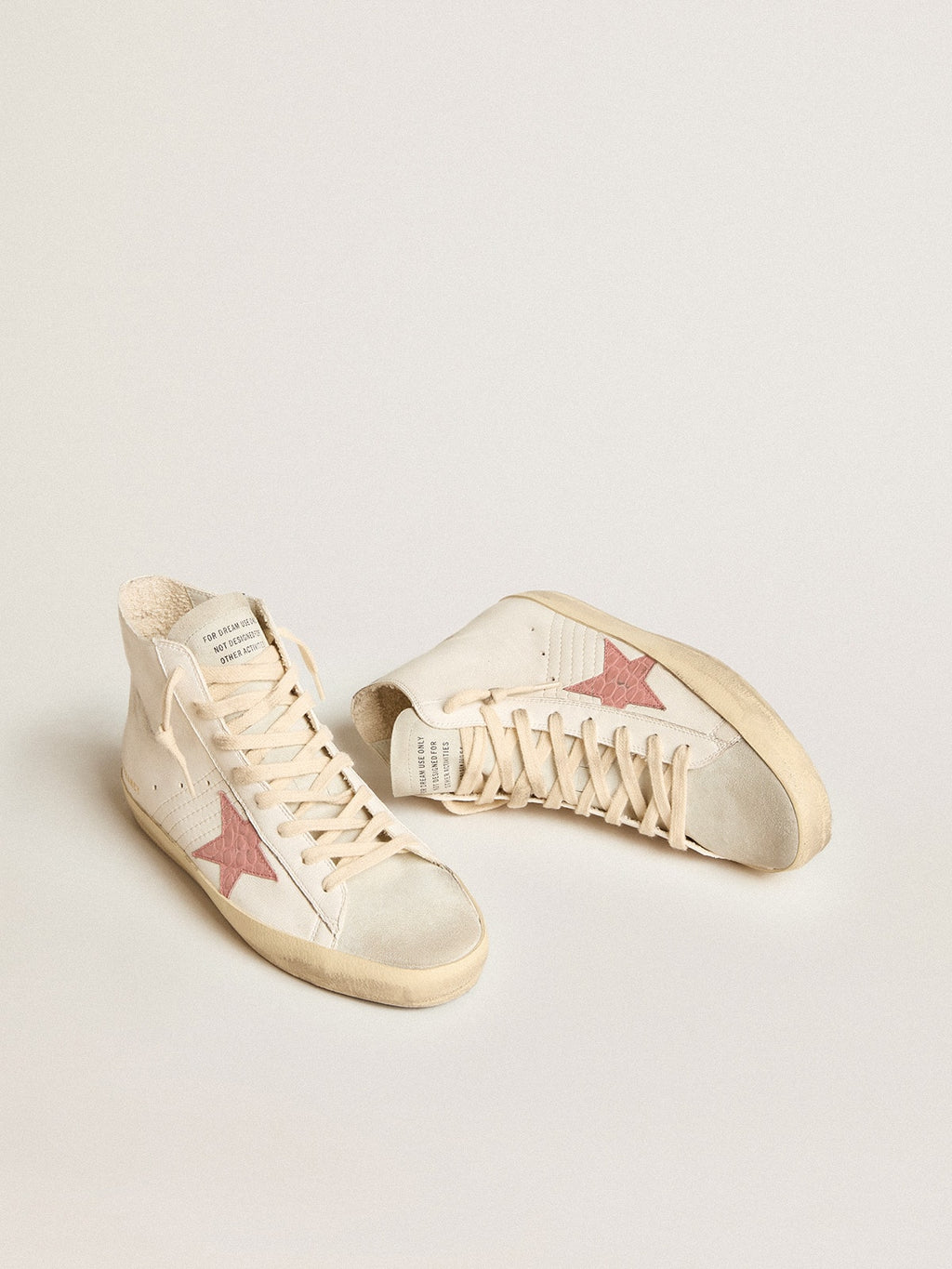 Golden Goose Francy in Nappa Crema con Stella in Pelle con Stampa Coccodrillo Rosa