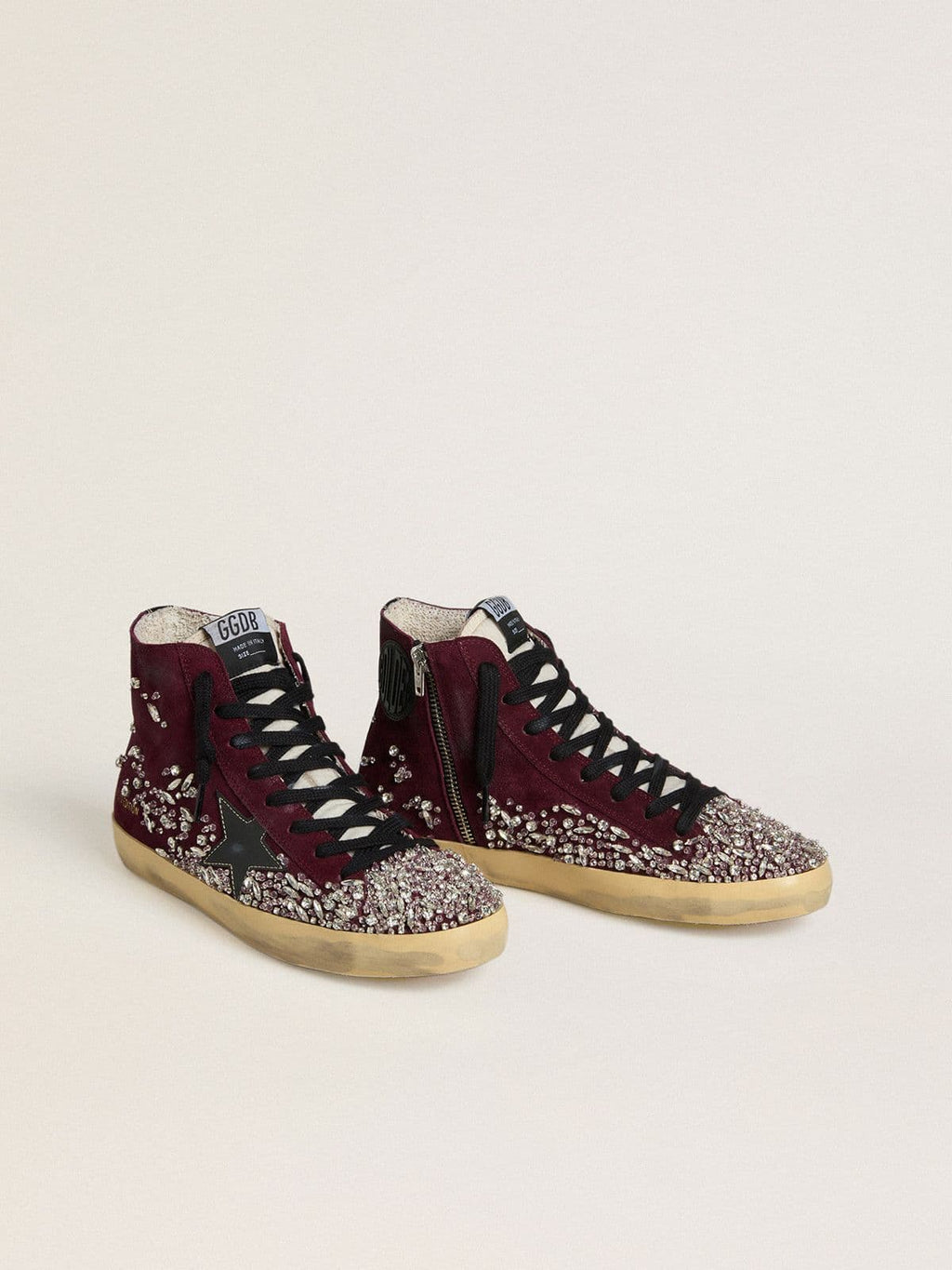 Golden Goose Francy Donna Lab in Suede Bordeaux con Stella in Pelle Lucida Nera e Strass