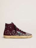 Golden Goose Francy Donna Lab in Suede Bordeaux con Stella in Pelle Lucida Nera e Strass