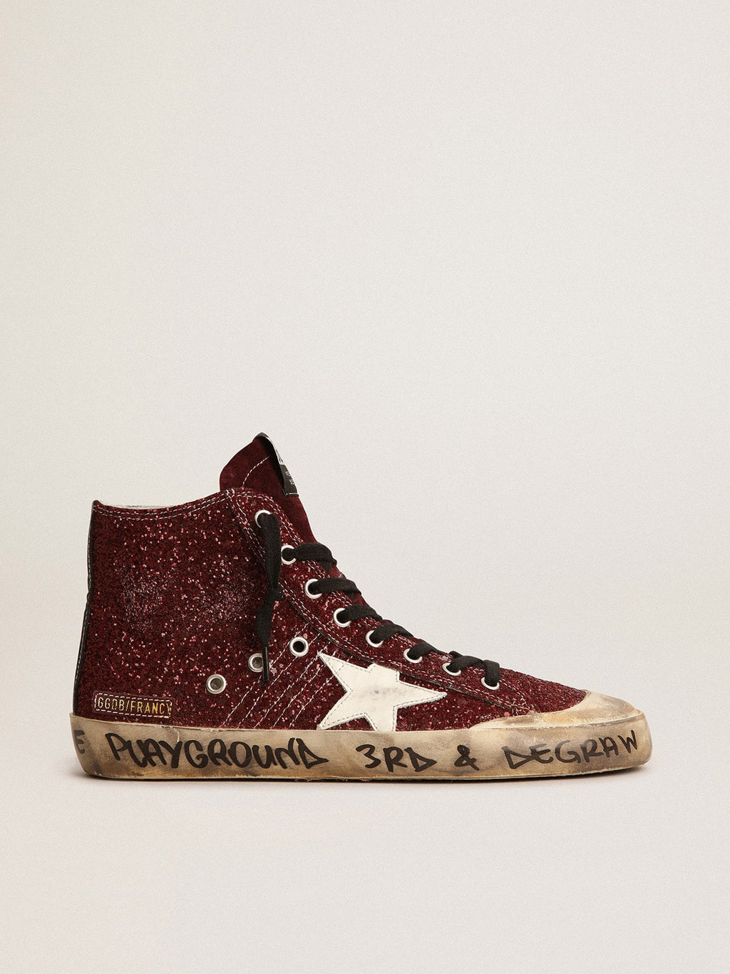 Golden Goose Francy Penstar in Glitter Color Bordeaux con Stella in Pelle Bianca