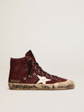 Golden Goose Francy Penstar in Glitter Color Bordeaux con Stella in Pelle Bianca