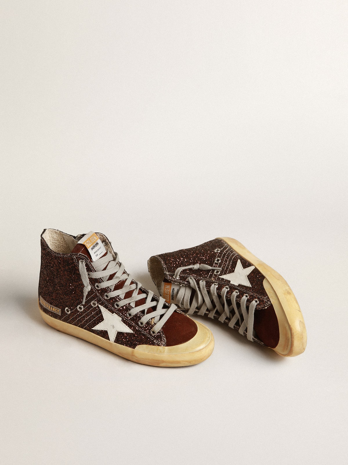Golden Goose Francy Penstar in Glitter Marroni con Stella in Pelle Bianca