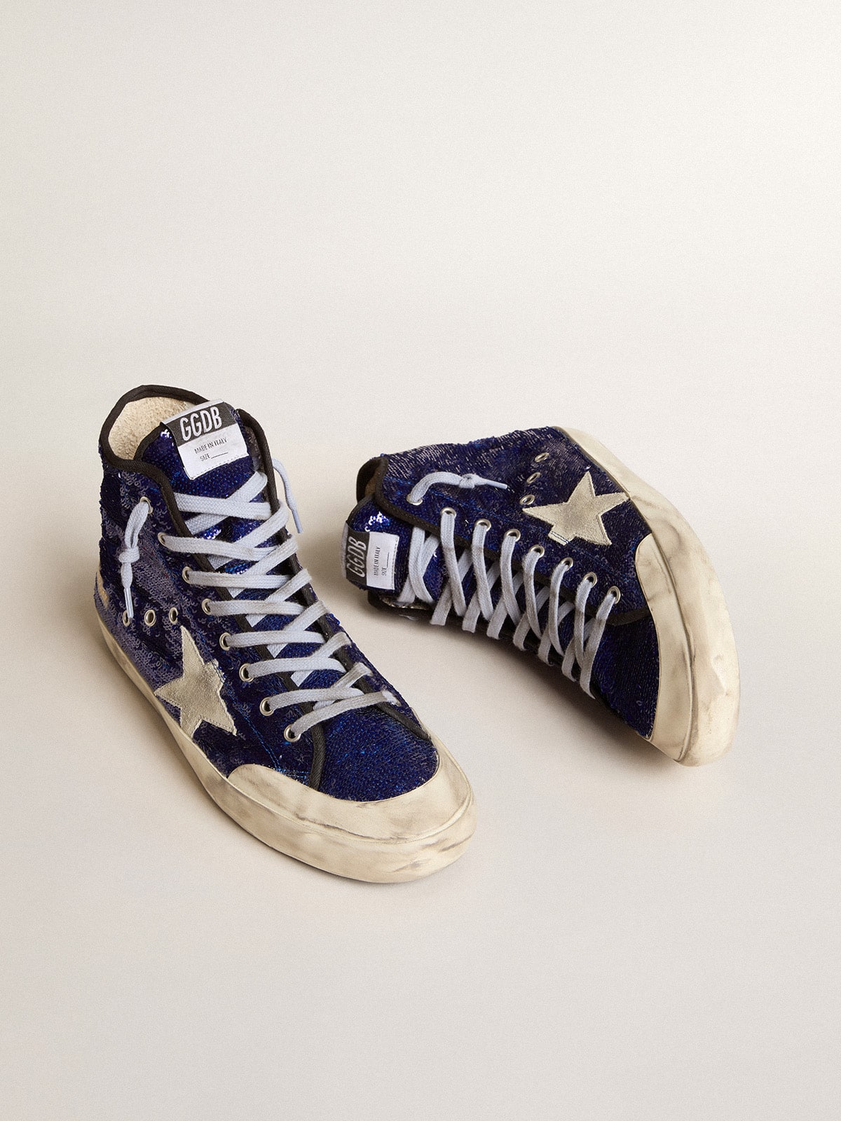 Golden Goose Francy Penstar Donna in Paillettes Bluette con Stella in Suede Ghiaccio