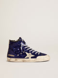 Golden Goose Francy Penstar Donna in Paillettes Bluette con Stella in Suede Ghiaccio