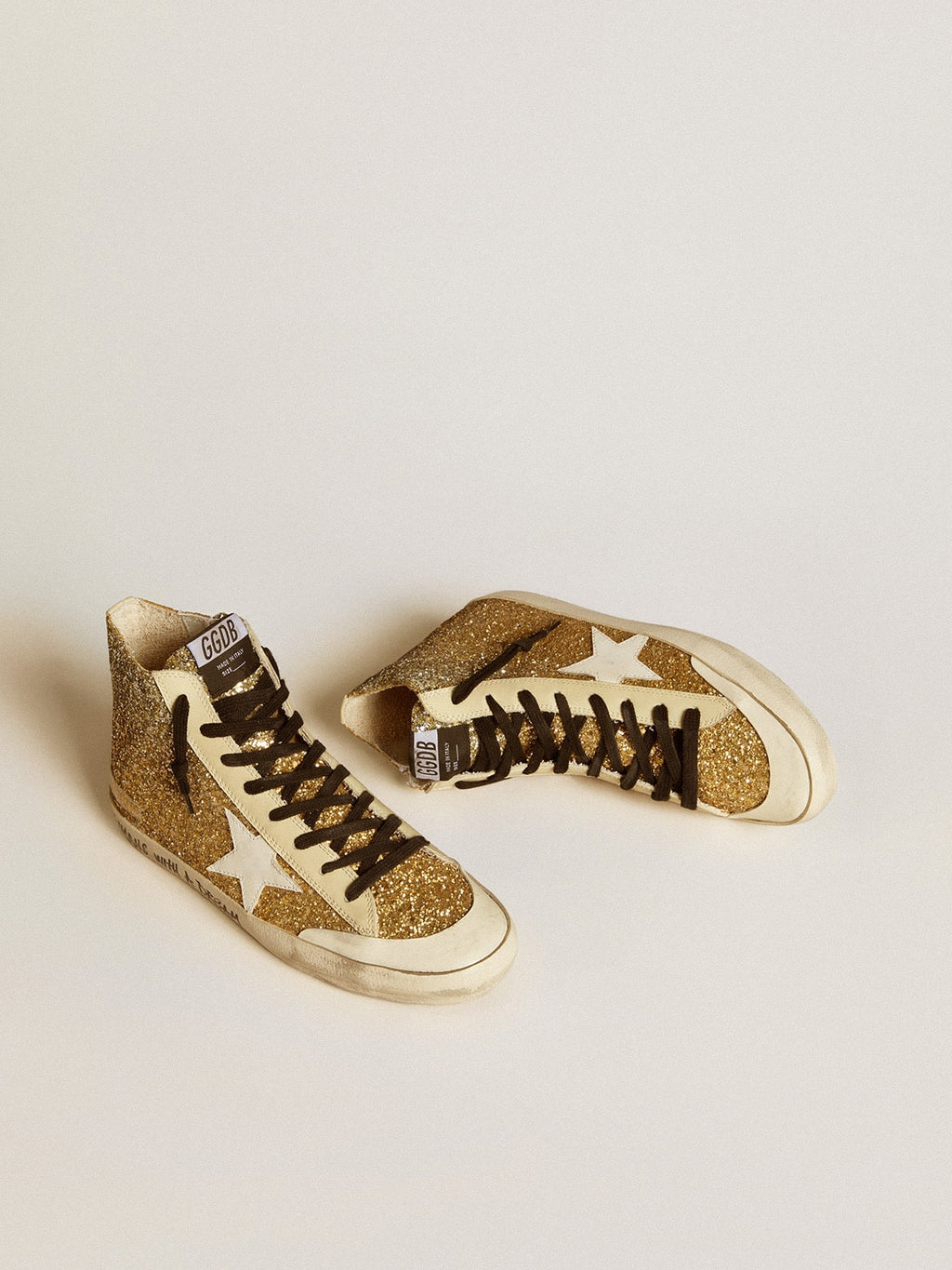 Golden Goose Francy Penstar in Glitter Dorati con Stella in Pelle Bianca