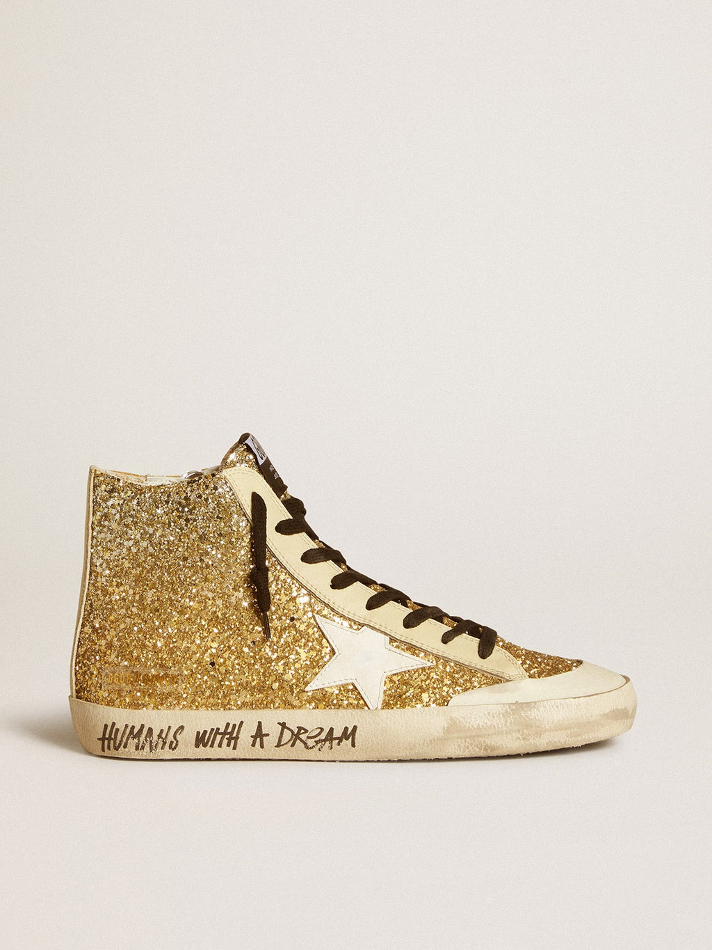 Golden Goose Francy Penstar in Glitter Dorati con Stella in Pelle Bianca