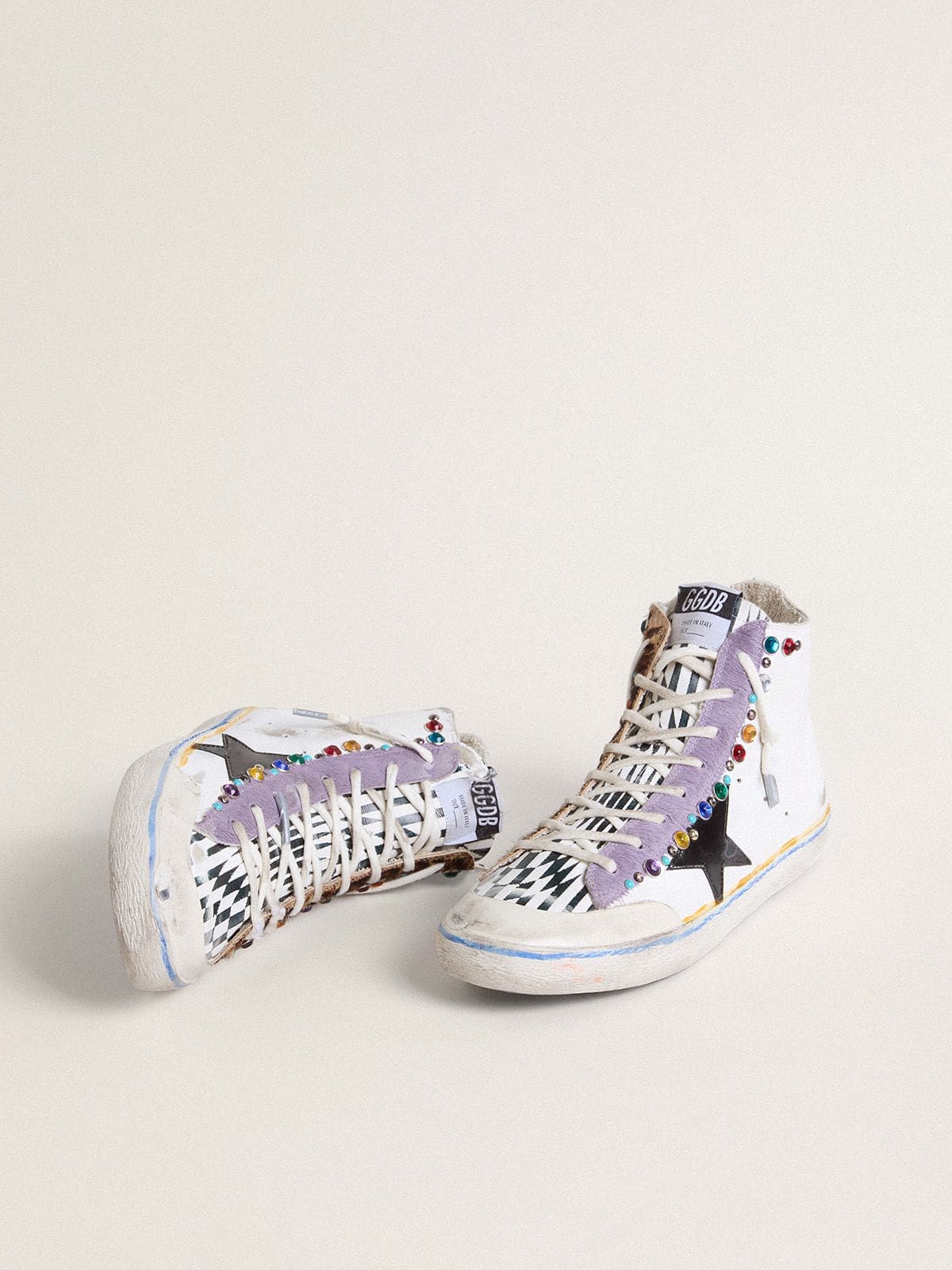 Golden Goose Francy Penstar Donna Lab con Stella in Pelle Nera e Borchie Multicolori