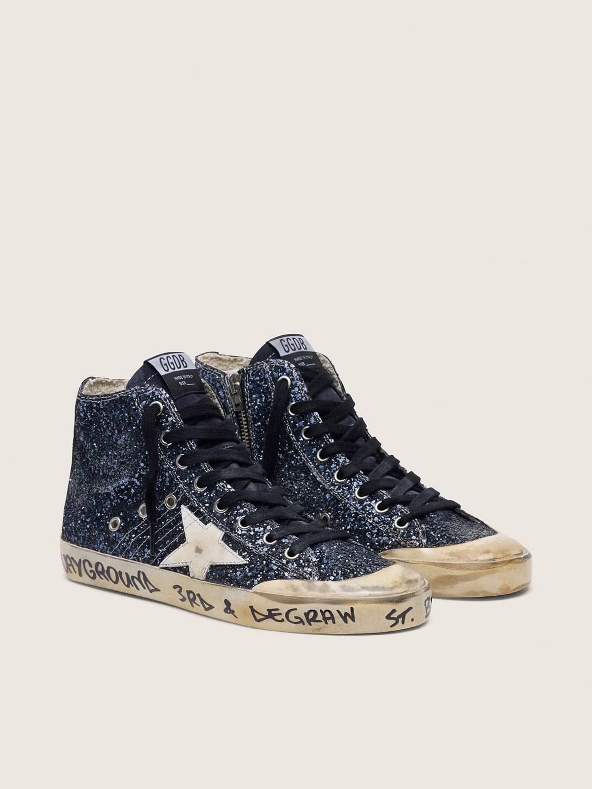 Golden Goose Francy Donna in Glitter Blu Scuro con Stella Bianca