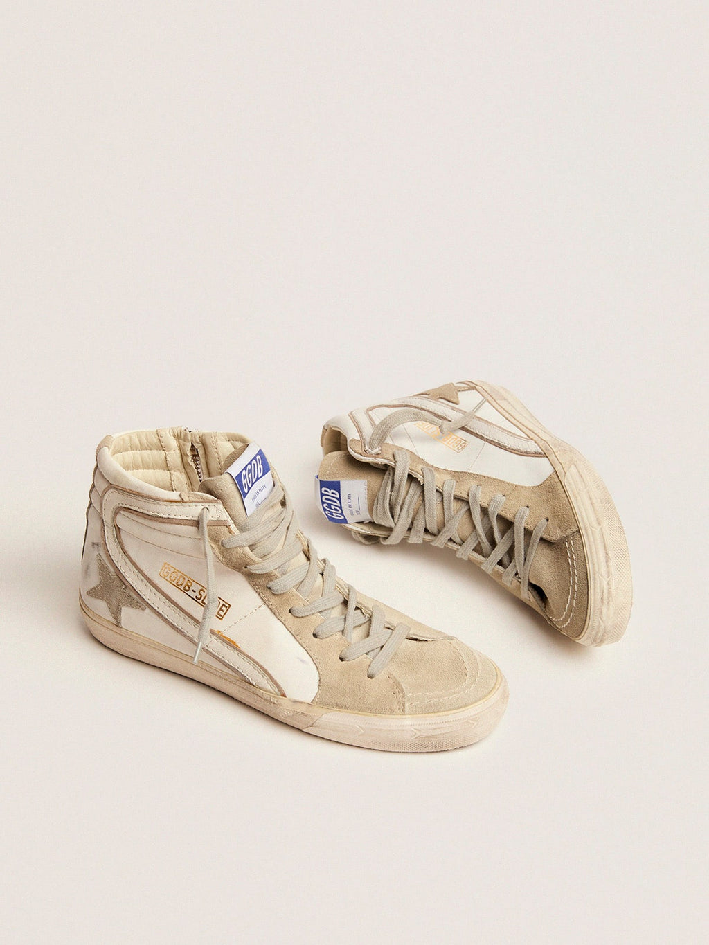 Golden Goose Slide Donna con Stella in Suede Grigio Ghiaccio e Virgola Bianca