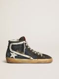 Golden Goose Slide in Denim Color Blu Notte con Stella in Pelle Bianca