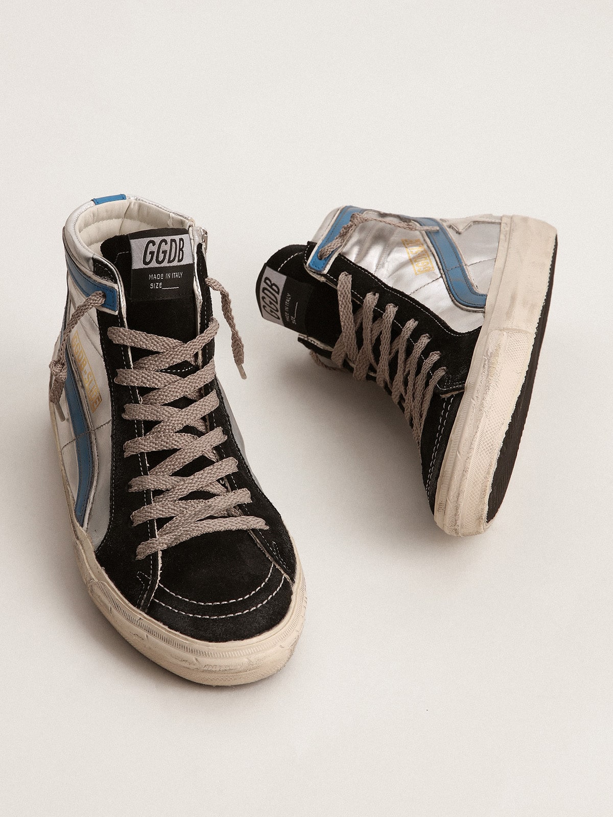Golden Goose Slide in Pelle Laminata Color Argento con Stella in Pelle Bianca