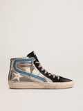 Golden Goose Slide in Pelle Laminata Color Argento con Stella in Pelle Bianca