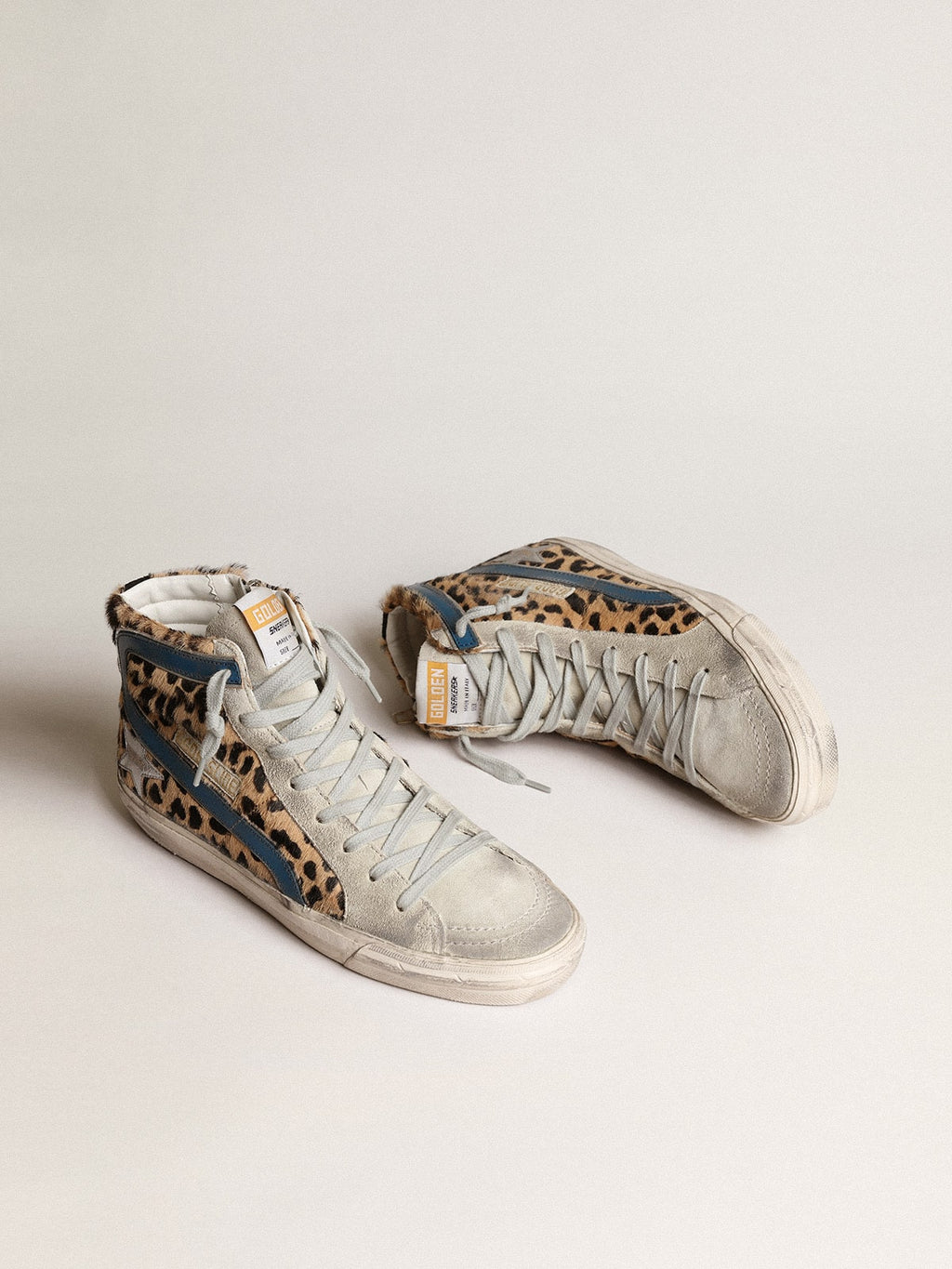 Golden Goose Slide Donna in Cavallino Leo con Stella in Pelle Argento