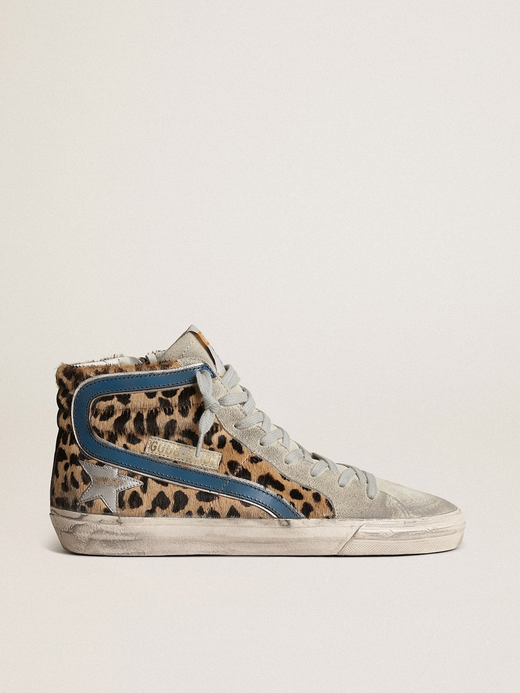 Golden Goose Slide Donna in Cavallino Leo con Stella in Pelle Argento