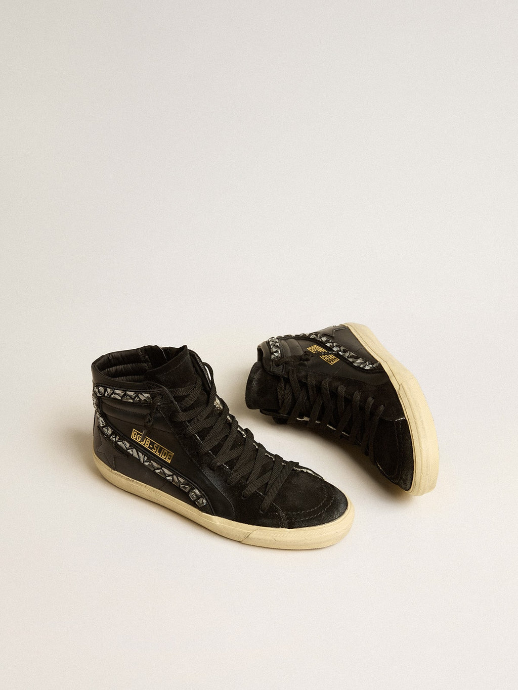 Golden Goose Slide in Pelle con Stella Nera e Virgola in Cristalli Swarovski
