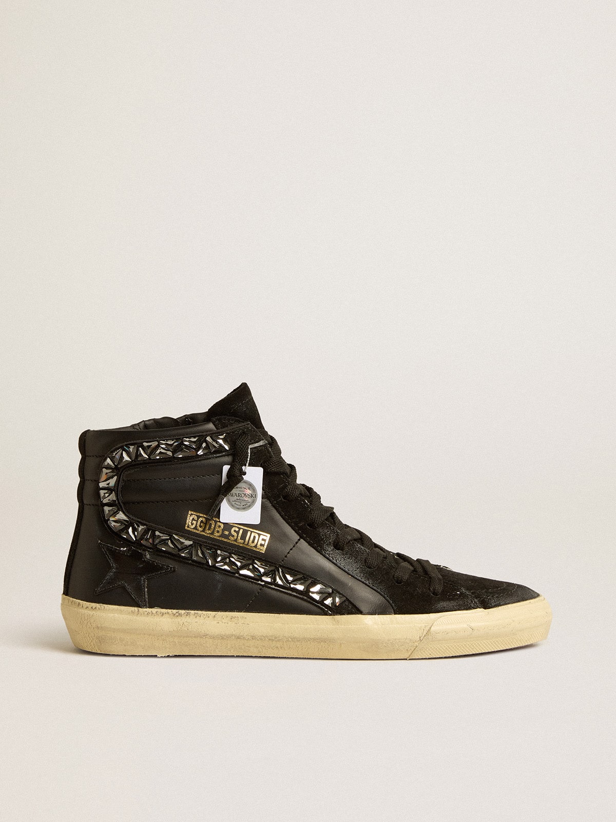 Golden Goose Slide in Pelle con Stella Nera e Virgola in Cristalli Swarovski