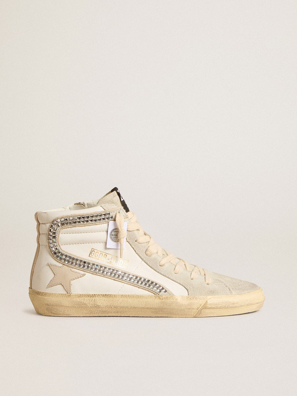 Golden Goose Slide con Stella in Pelle Nude e Virgola in Suede e Swarovski