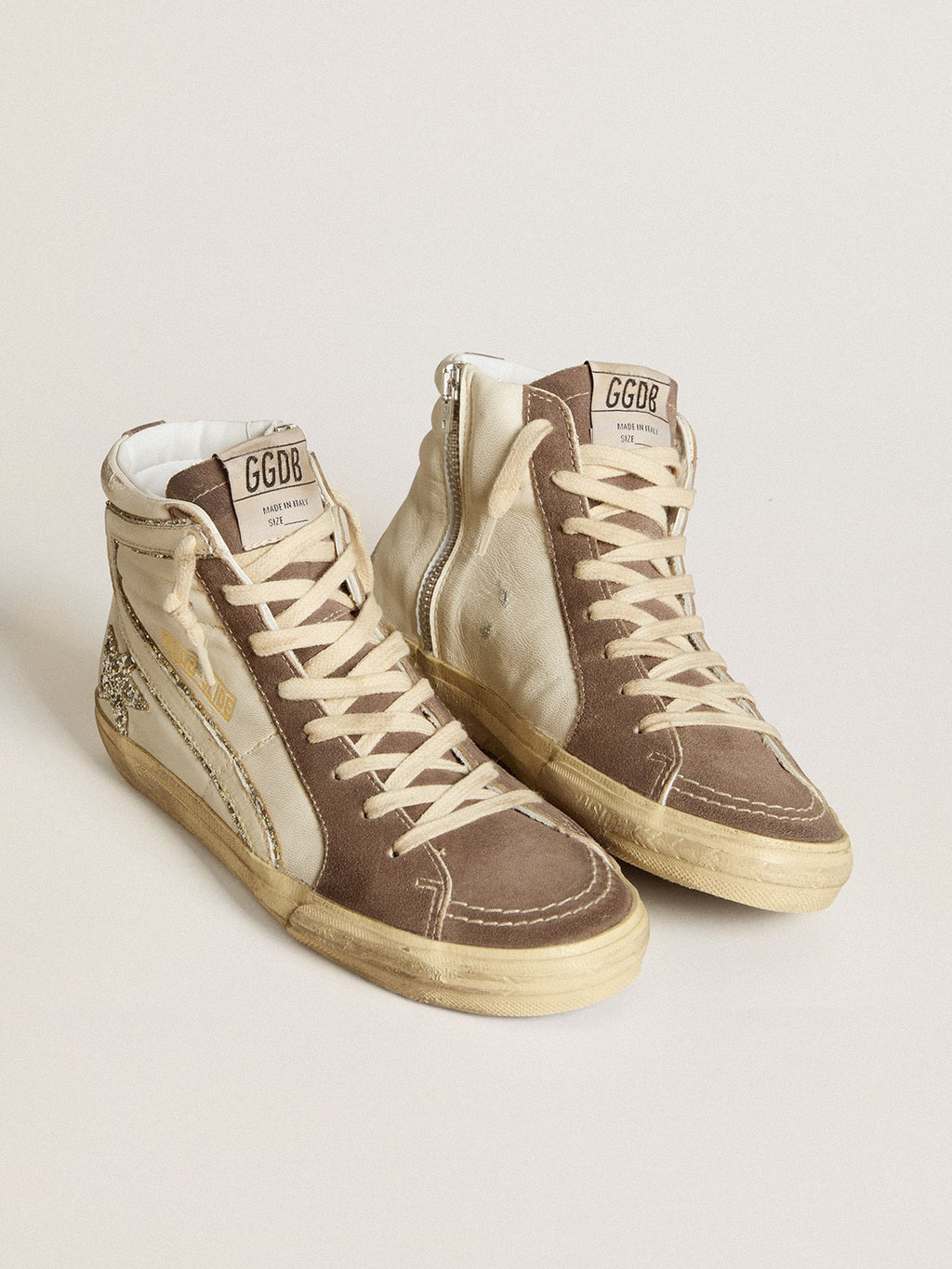 Golden Goose Slide in Nappa con Stella in Glitter e Virgola in Pelle Verniciata
