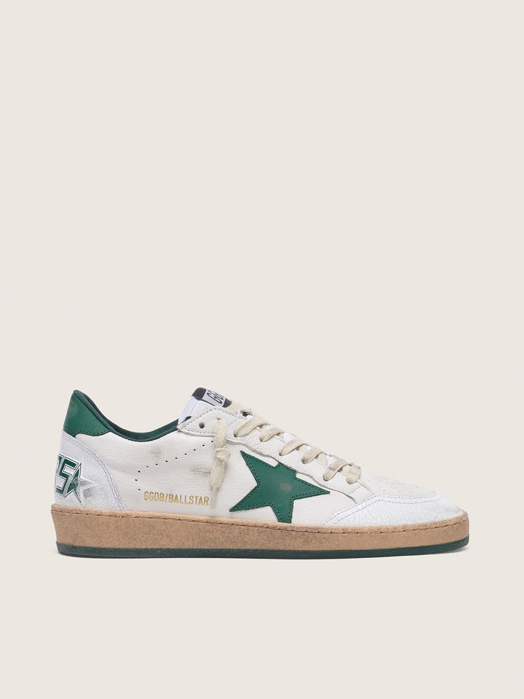 Golden Goose Ball Star Donna in Nappa Bianca con Stella e Talloncino in Pelle Verde