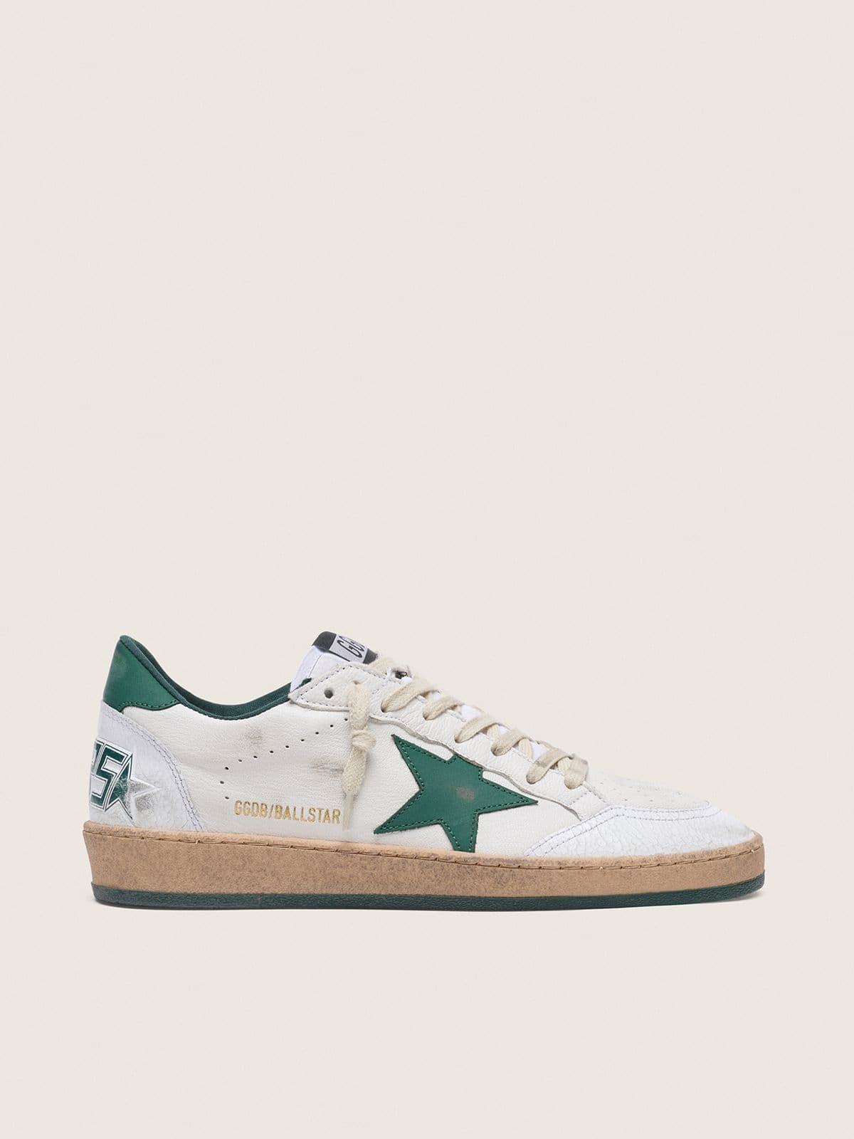 Golden Goose Ball Star Donna in Nappa Bianca con Stella e Talloncino in Pelle Verde