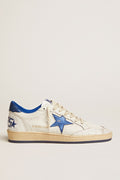 Golden Goose Ball Star Donna in Nappa Bianca con Stella e Talloncino in Pelle Laminata Bluette
