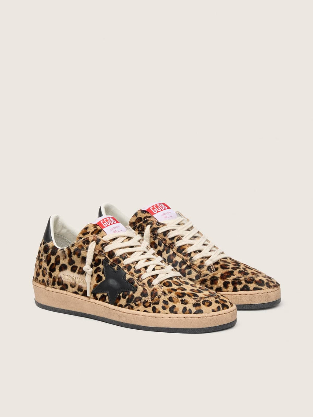 Golden Goose Ball Star Donna in Cavallino Leo con Stella e Talloncino in Pelle Nera