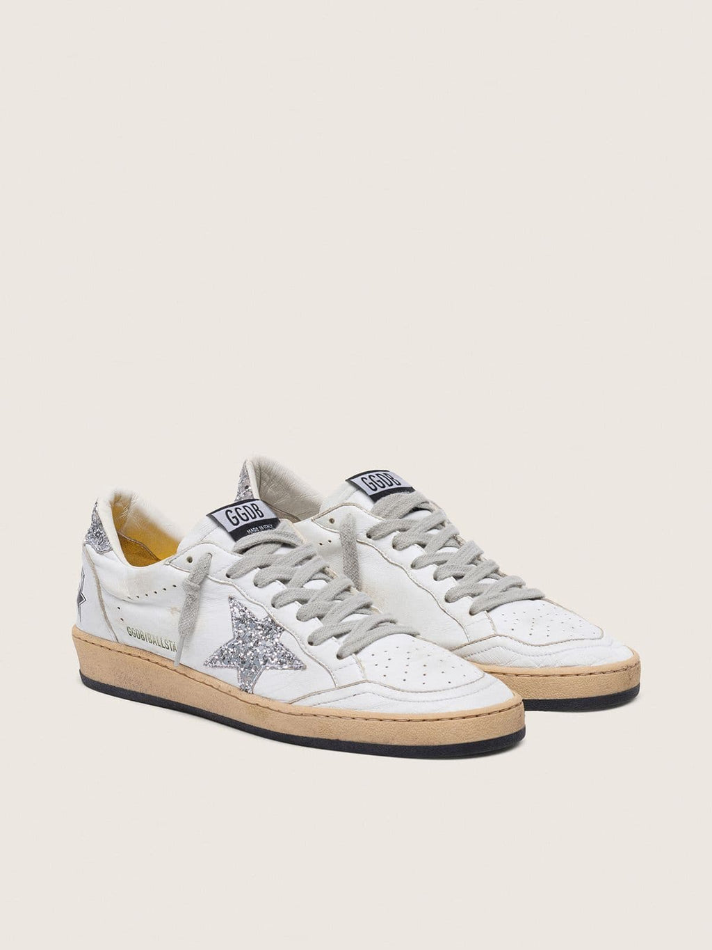 Golden Goose Ball Star Donna in Nappa con Stella e Talloncino Glitter Argento
