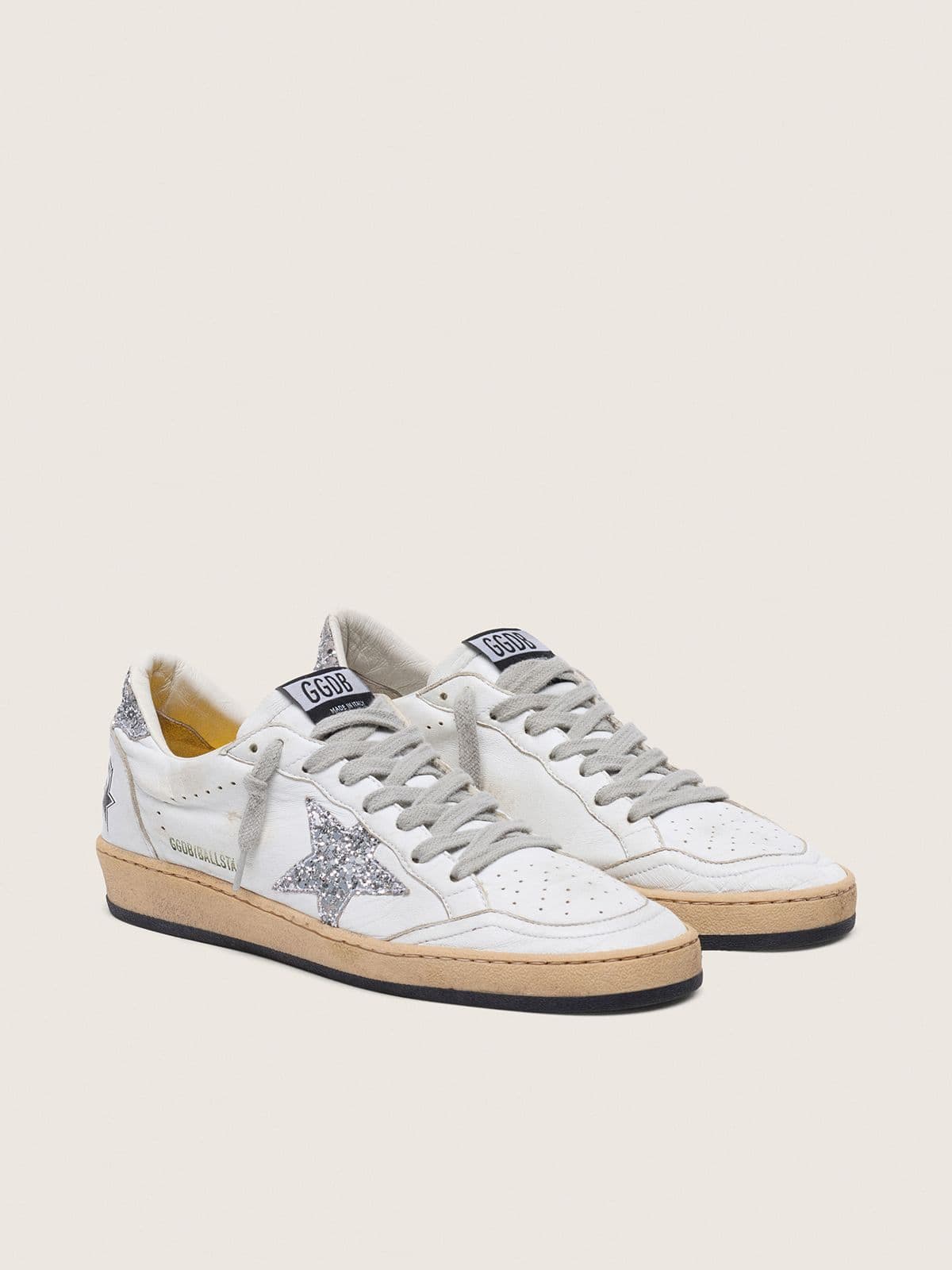 Golden Goose Ball Star Donna in Nappa con Stella e Talloncino Glitter Argento