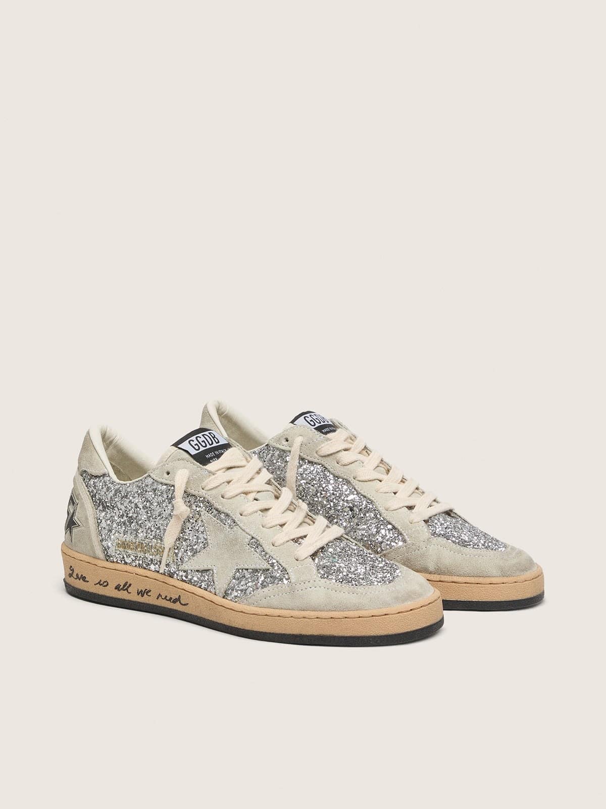 Golden Goose Ball Star Donna in Glitter Argento con Inserti in Suede Ghiaccio