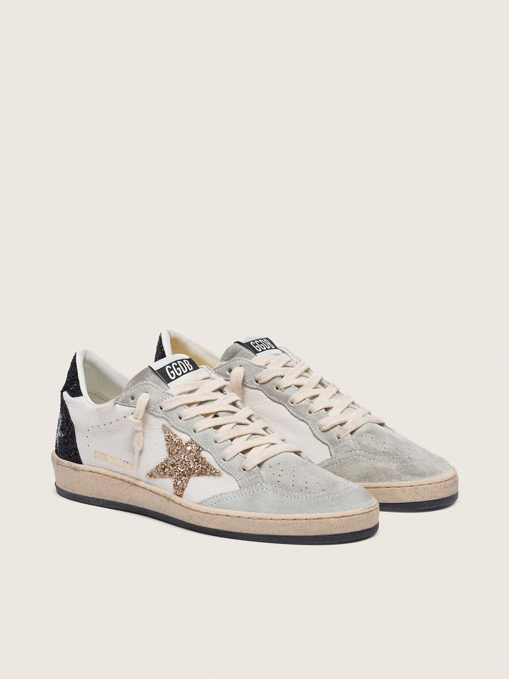 Golden Goose Ball Star Donna  in Nappa e Suede con Stella in Glitter e Talloncino Nero