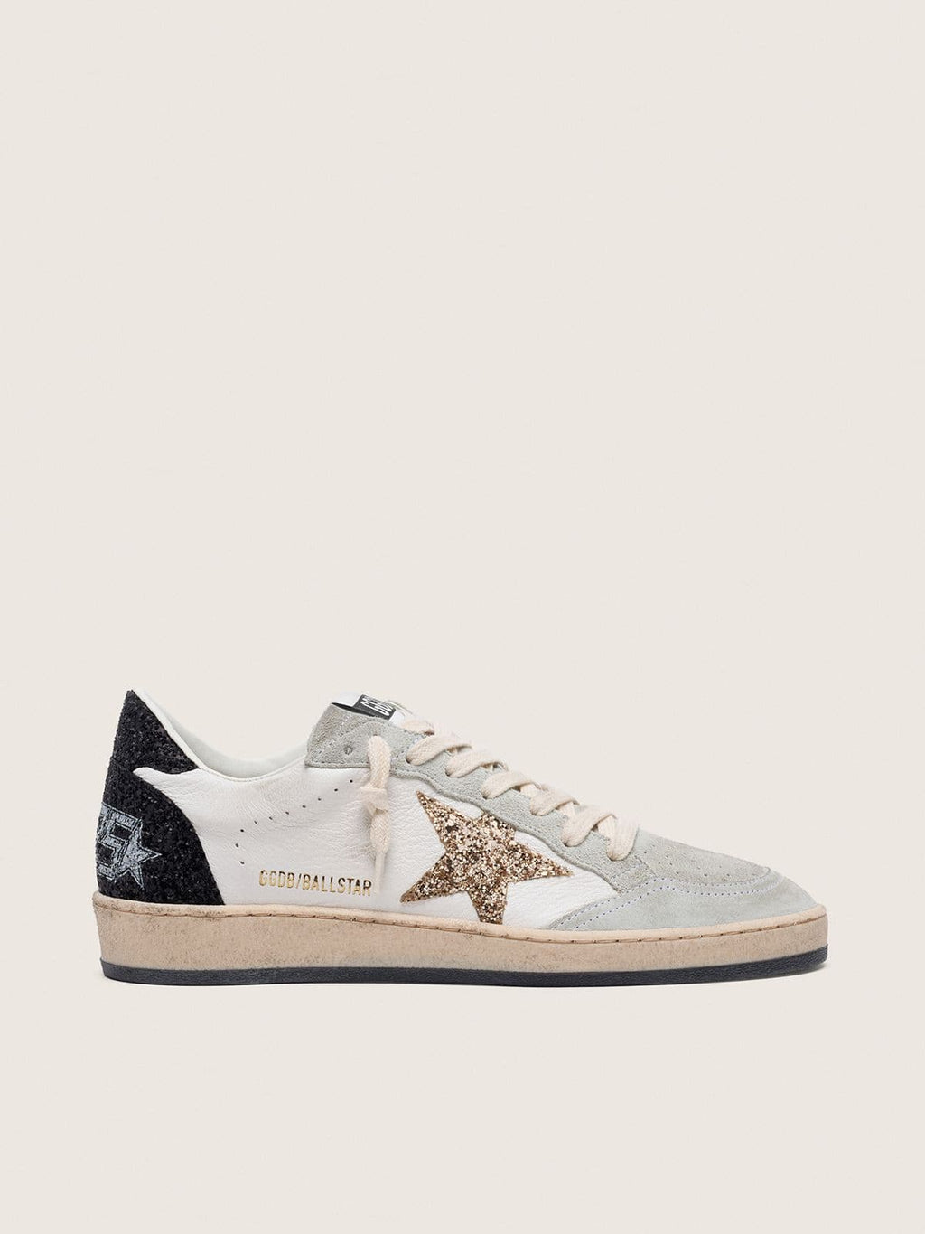 Golden Goose Ball Star Donna  in Nappa e Suede con Stella in Glitter e Talloncino Nero