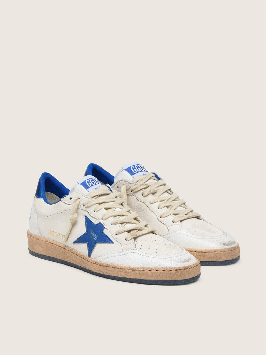 Golden Goose Ball Star Wishes Donna in Nappa Bianca con Stella e Talloncino Bluette