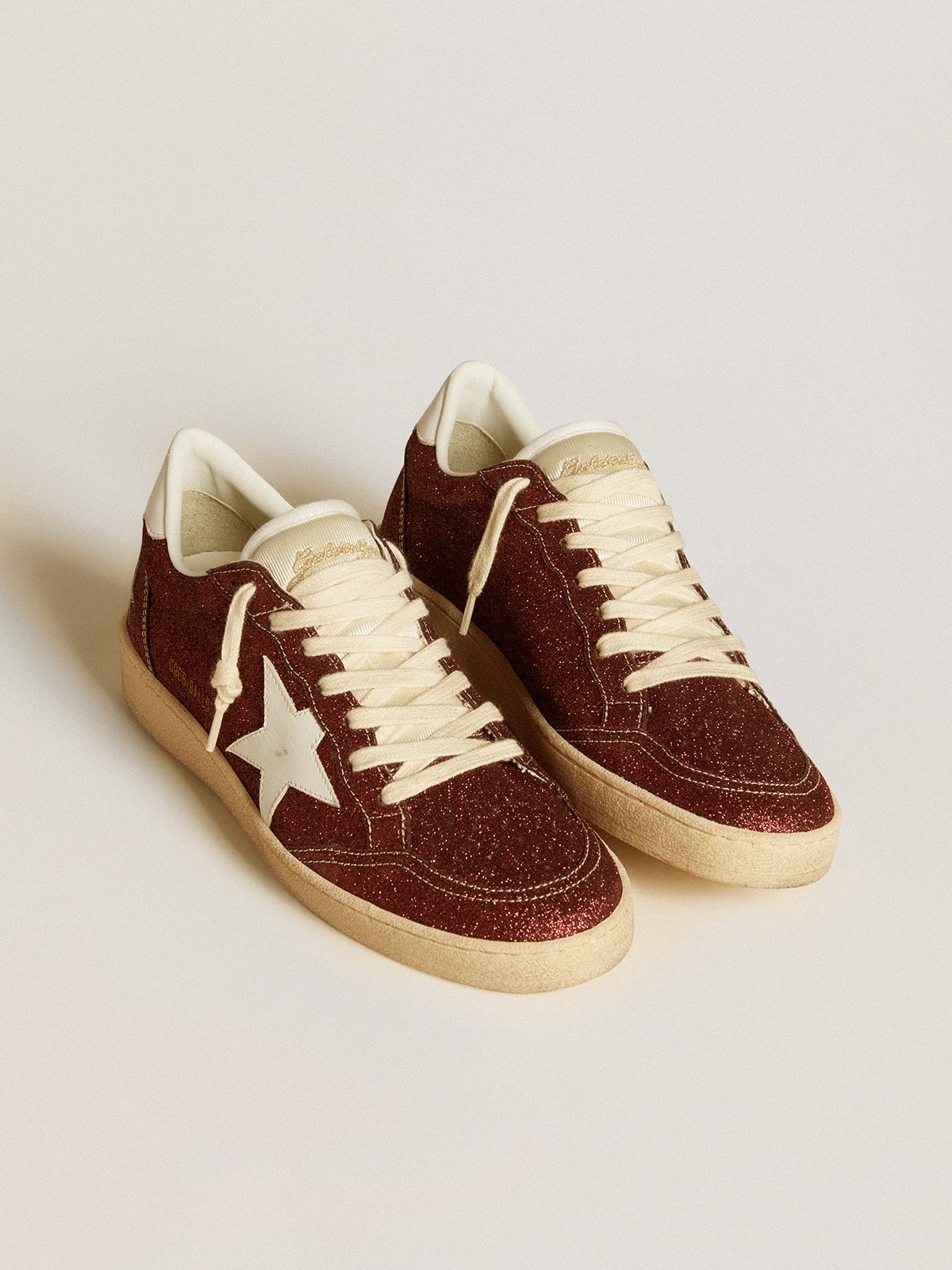 Golden Goose Ball Star in Glitter Bordeaux con Stella e Talloncino in Pelle Bianca