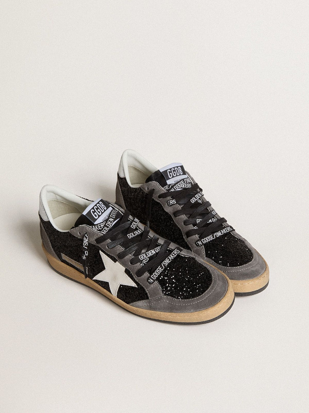 Golden Goose Ball Star Donna in Glitter con Stella in Pelle e Talloncino in Pelle Laminata