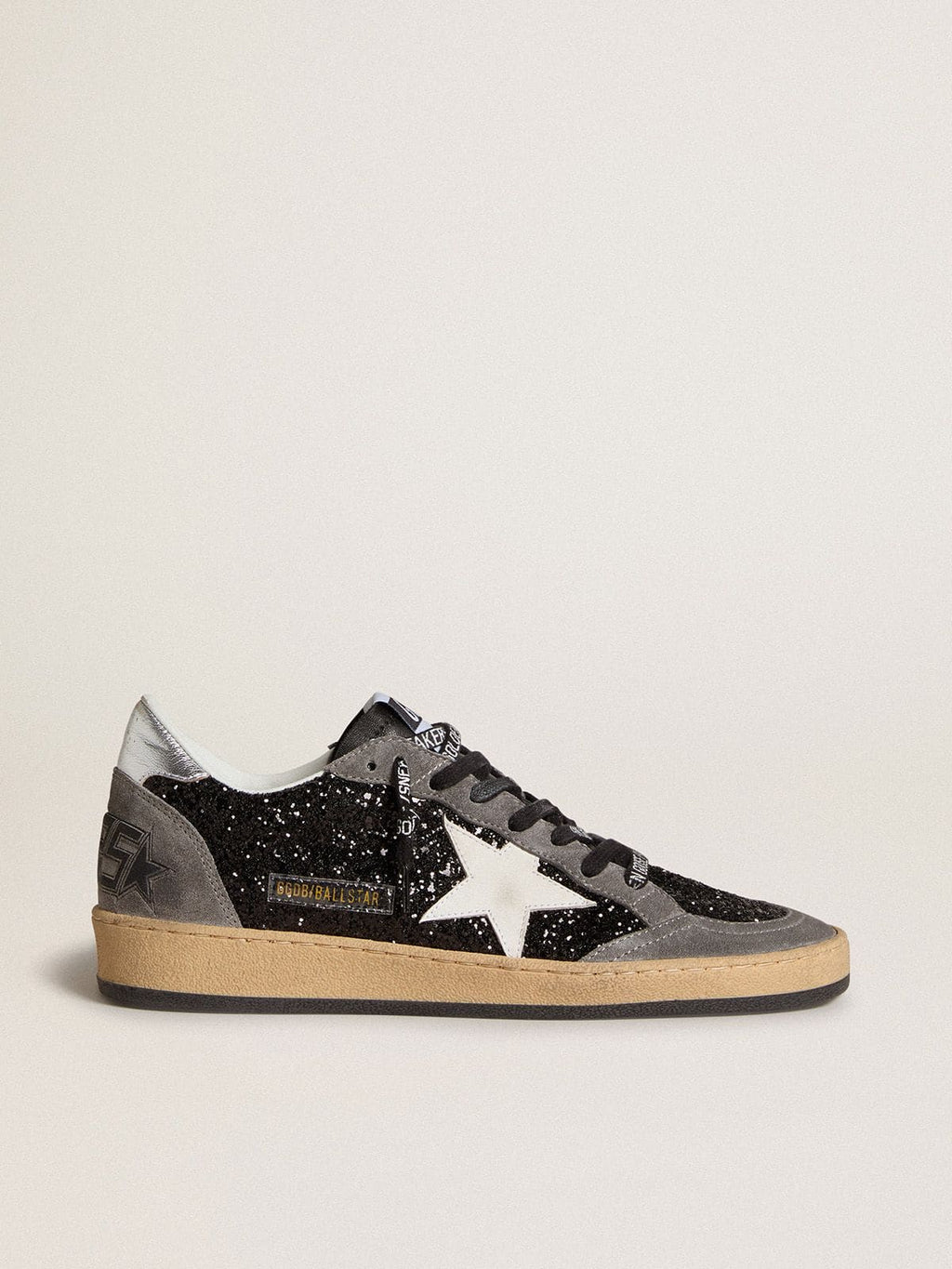 Golden Goose Ball Star Donna in Glitter con Stella in Pelle e Talloncino in Pelle Laminata