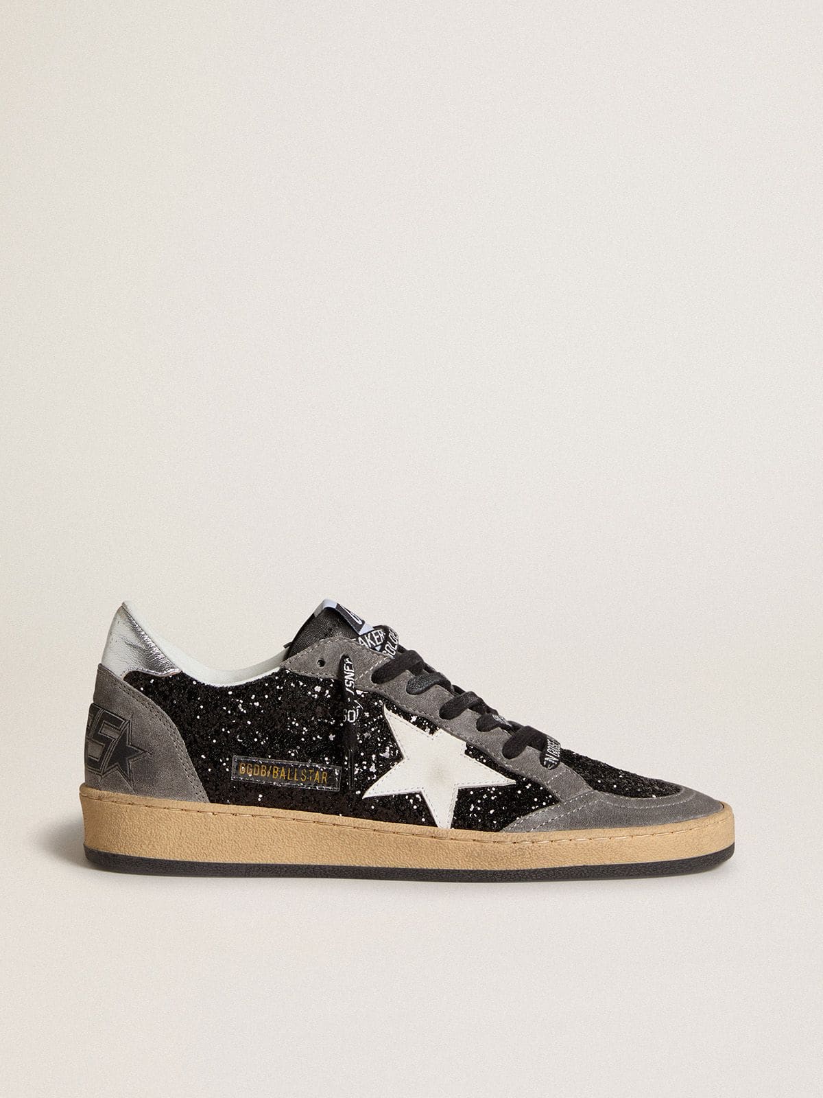 Golden Goose Ball Star Donna in Glitter con Stella in Pelle e Talloncino in Pelle Laminata