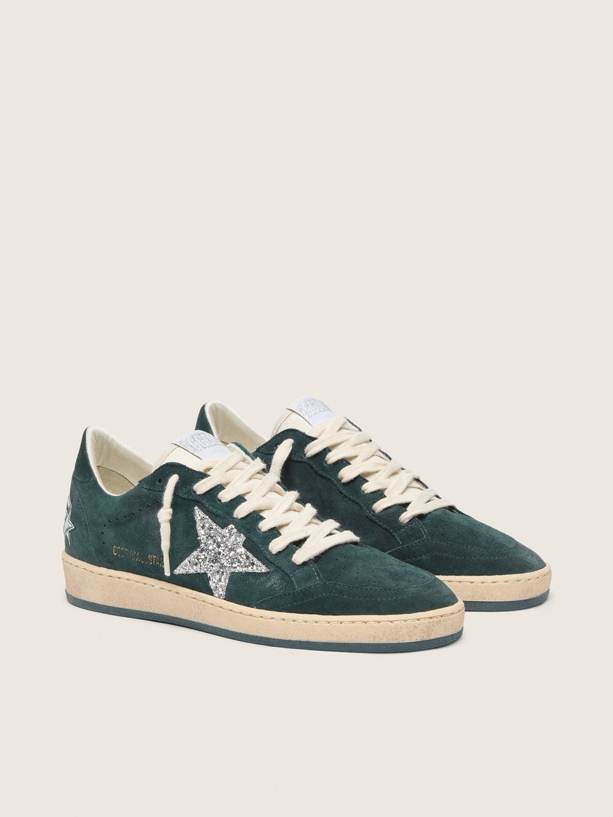 Golden Goose Ball Star Donna in Suede Verde con Stella in Glitter Argento