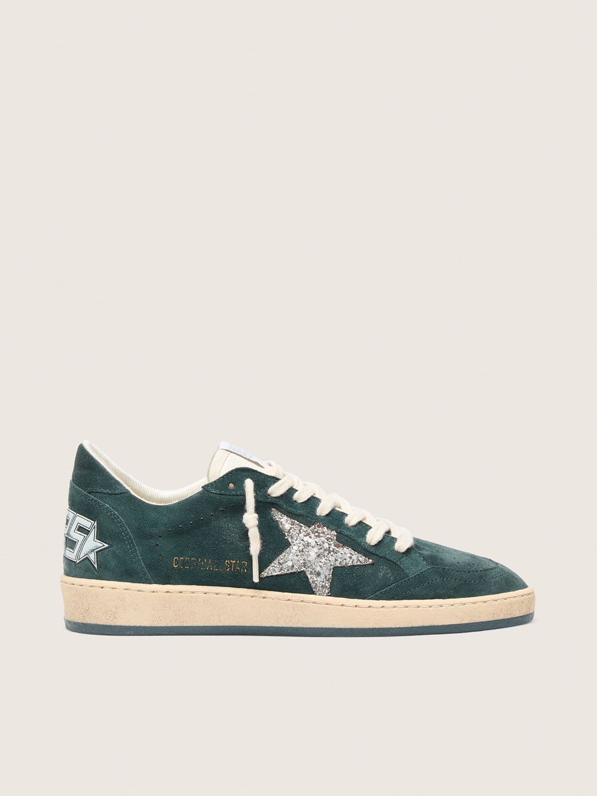 Golden Goose Ball Star Donna in Suede Verde con Stella in Glitter Argento