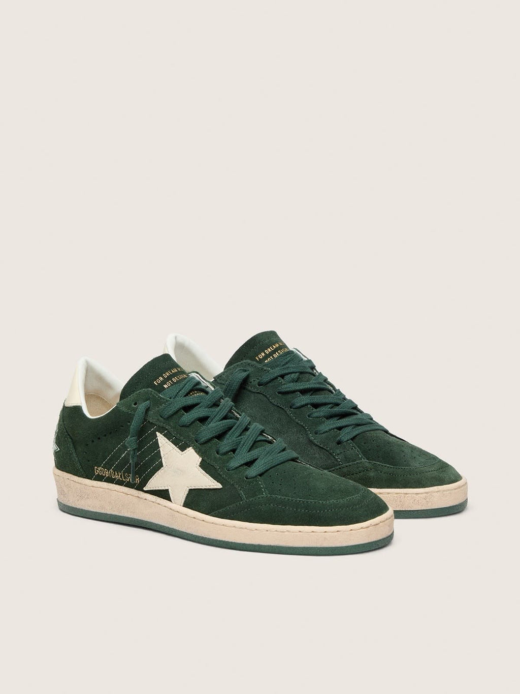 Golden Goose Ball Star Donna in Suede Verde con Stella e Talloncino in Pelle Bianca