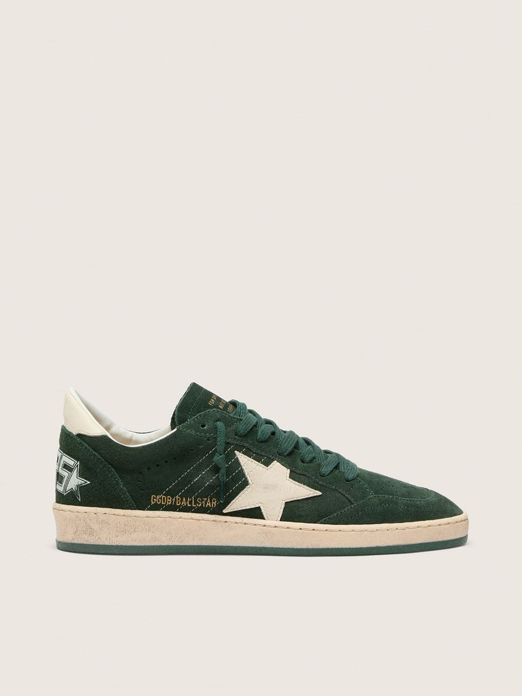 Golden Goose Ball Star Donna in Suede Verde con Stella e Talloncino in Pelle Bianca