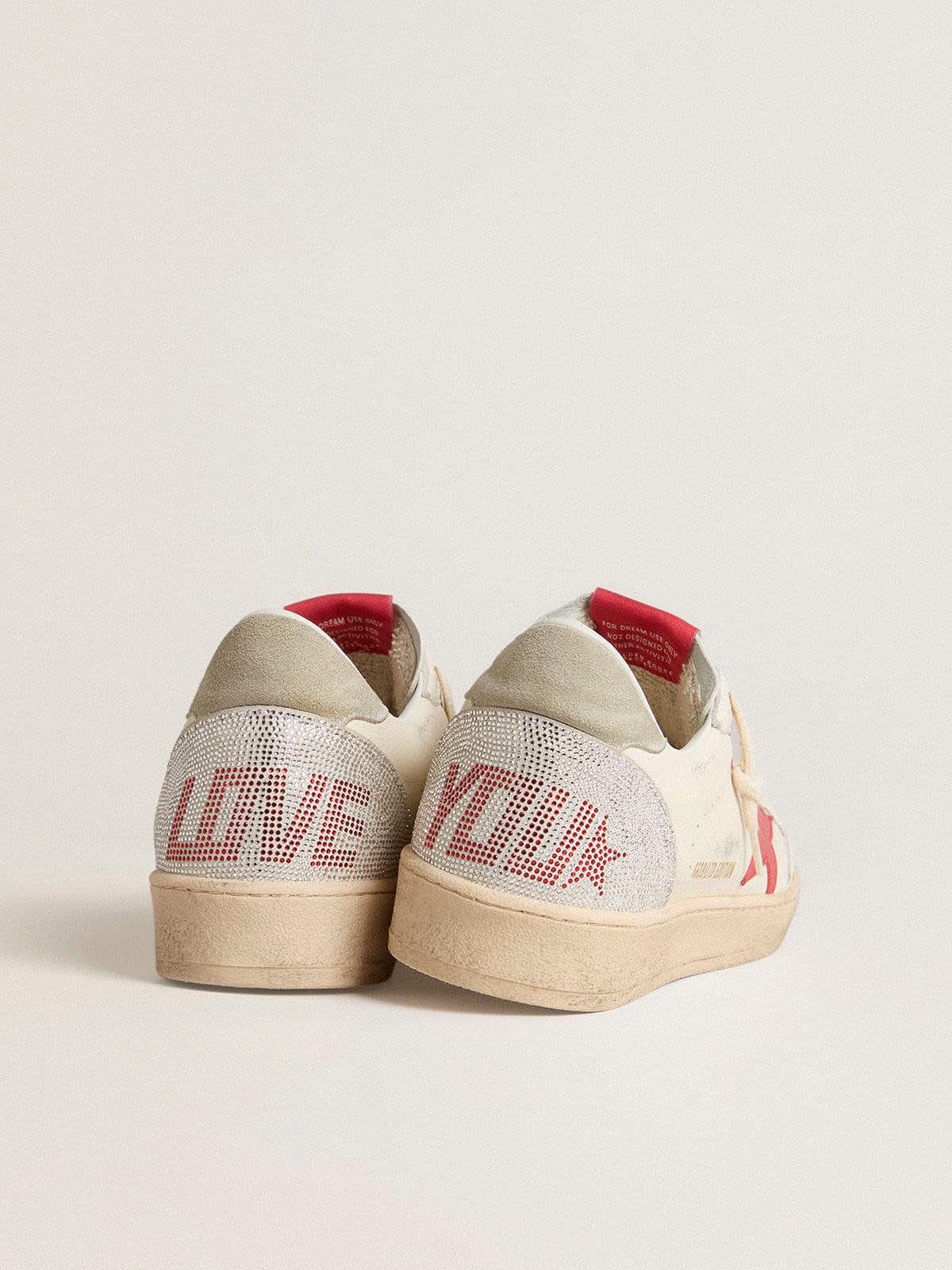 Golden Goose Ball Star Donna San Valentino con Stella in Pelle Rossa e Scritta Rossa Swarovski