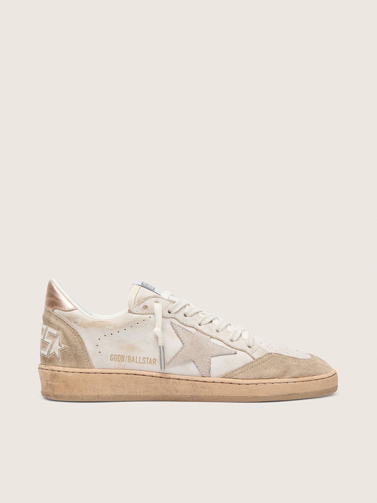 Golden Goose Ball Star con Stella in Suede Rosa e Bordi Glitter Argento e Talloncino Oro Rosa