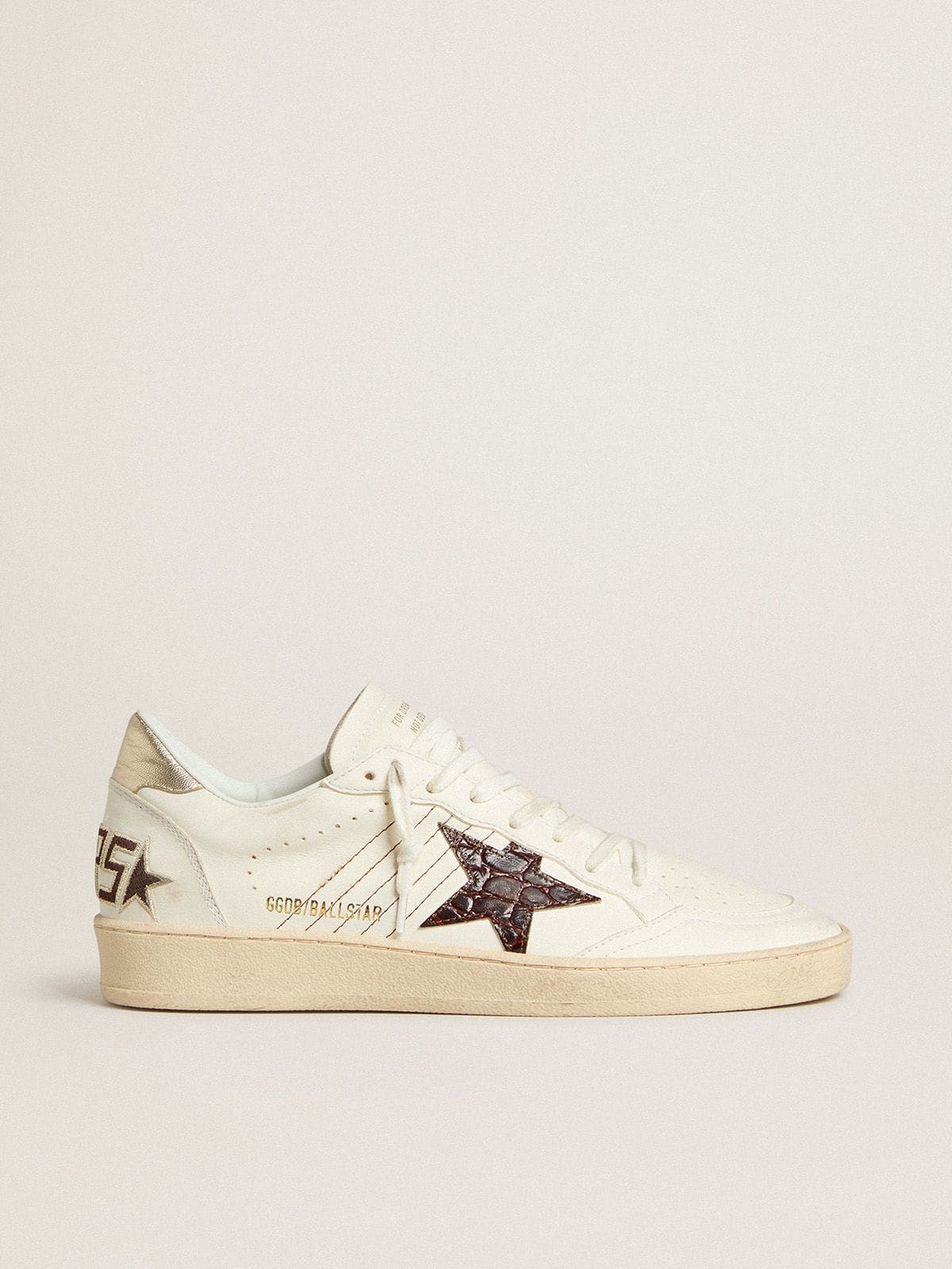 Golden Goose Ball Star con Stella in Pelle con Stampa Cocco Bordeaux e Talloncino Oro