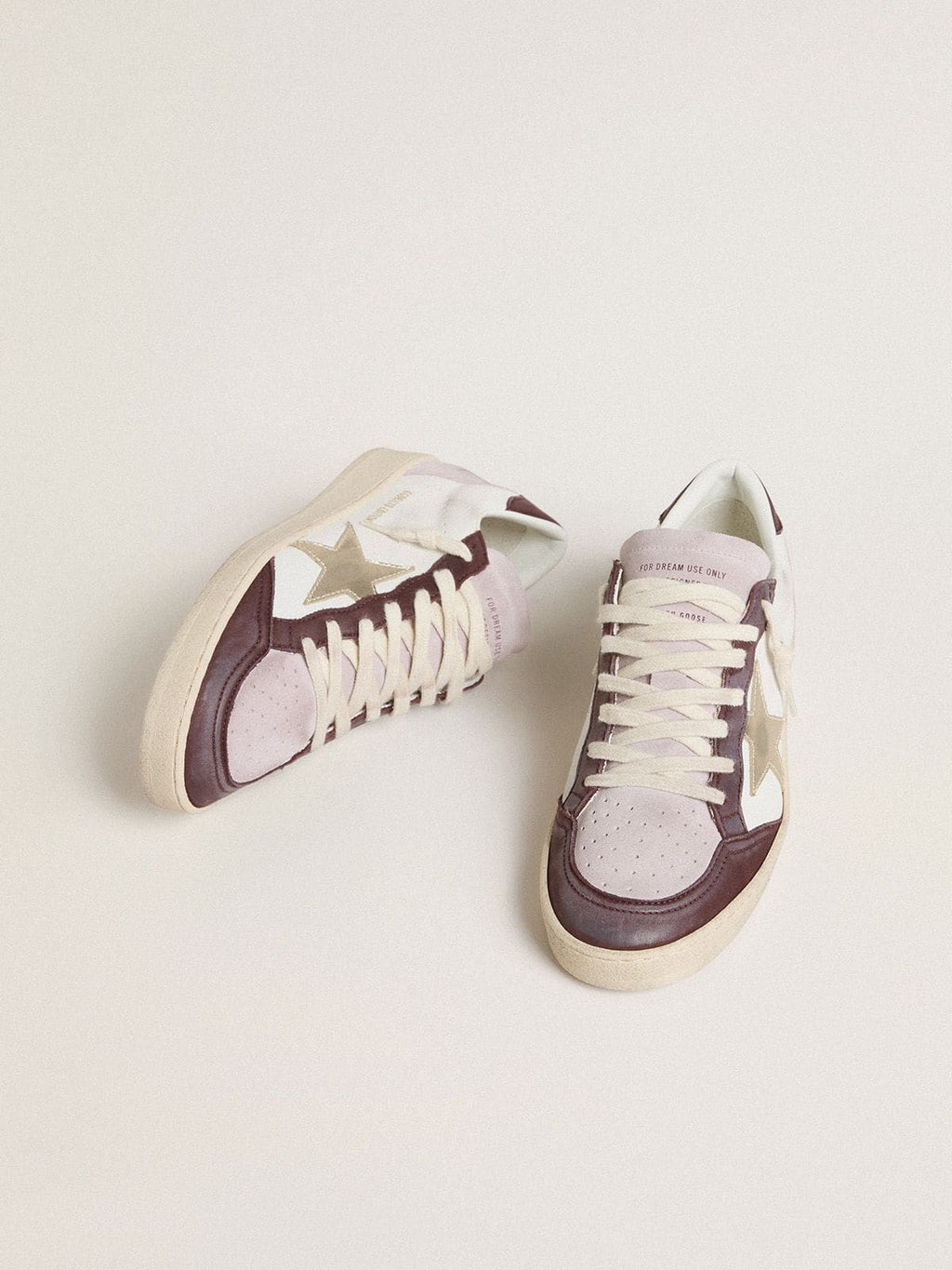 Golden Goose Ball Star Ltd Donna in Nappa con Stella in Pelle Laminata Platino e Talloncino in Pelle Nabuk Bordeaux