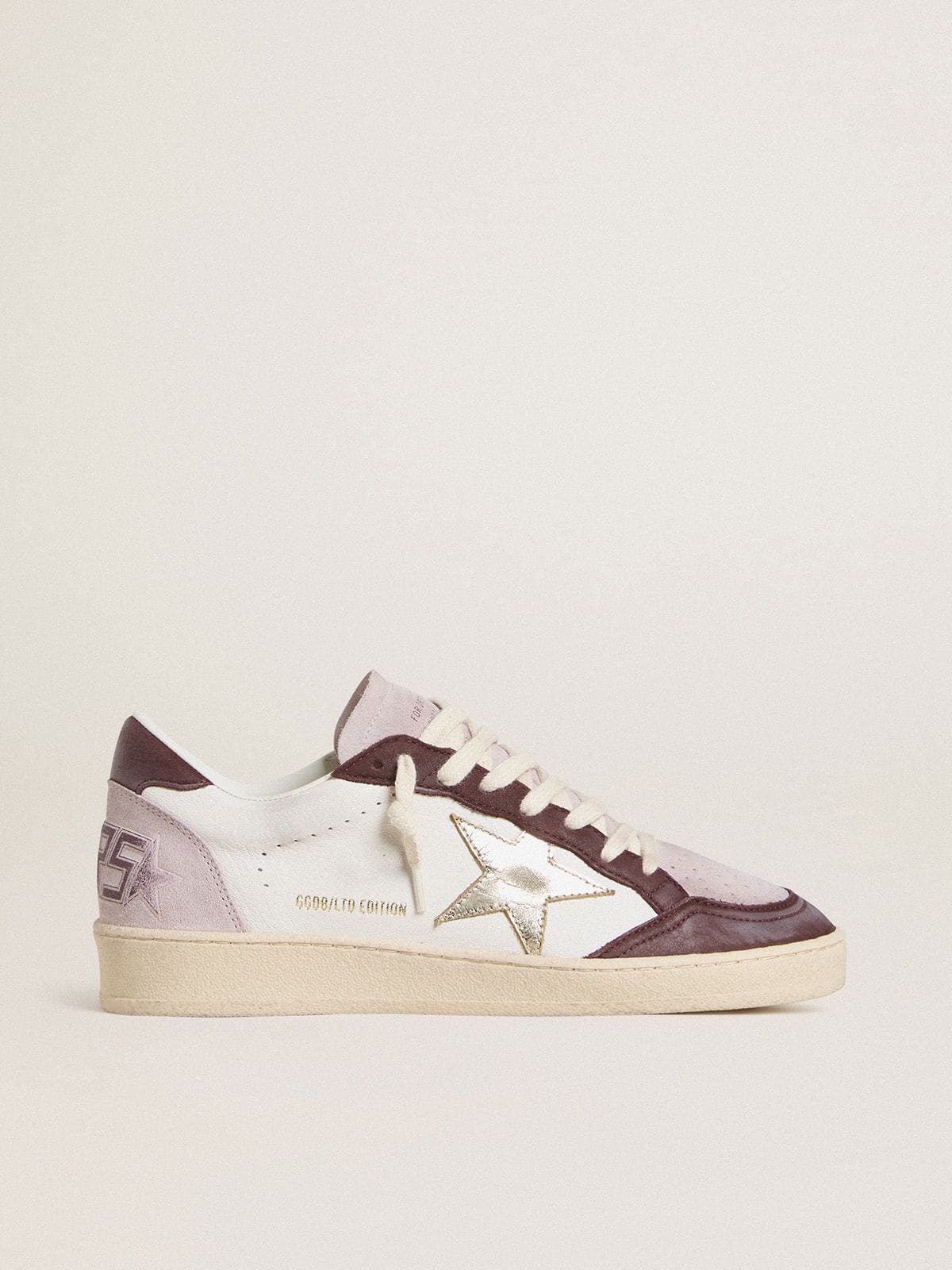 Golden Goose Ball Star Ltd Donna in Nappa con Stella in Pelle Laminata Platino e Talloncino in Pelle Nabuk Bordeaux