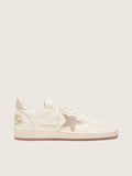 Golden Goose Ball Star Donna in Pelle Bianca  Stella con Cristalli Applicati e Talloncino Laminato