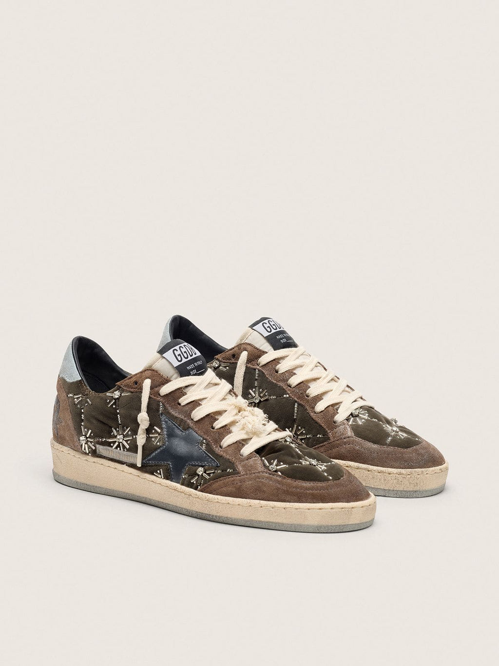 Golden Goose Ball Star Donna Lab in Velluto Matelass  Marrone con Strass e Stella in Pelle Nera
