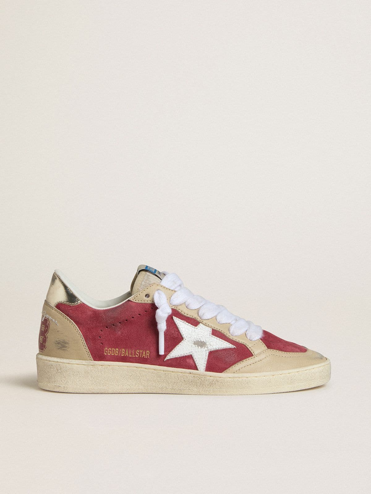 Golden Goose Ball Star Donna in Suede Rosso con Stella in Suede Crackl  Bianco e Talloncino in Pelle Platino