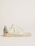 Golden Goose Ball Star Donna in Pelle con Stella in Suede Platino e Ricamo Floreale Multicolor